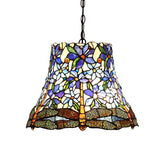 Victorian Bronze Flower Pendant Chandelier - 2-Light Red/Blue/Green Cut Glass Ceiling Light - This ceiling light is designed in a Tiffany style with stained glass in multiple colors. It hangs from a chain and comes with one tier. There are two